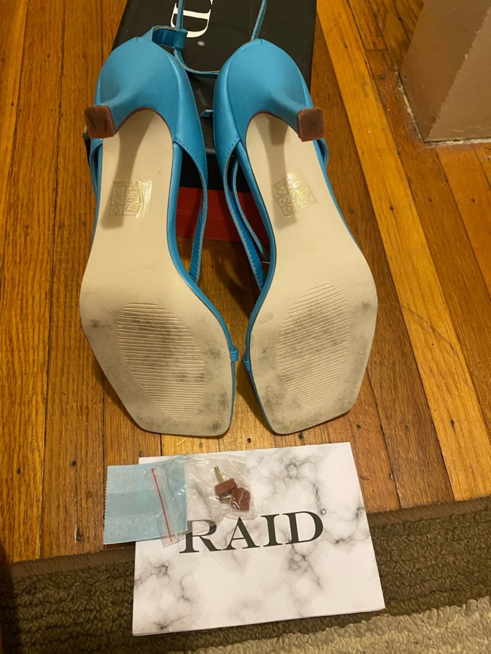 Raid Blue Strappy Square-Toe Women's Heels - Picture 3 of 5